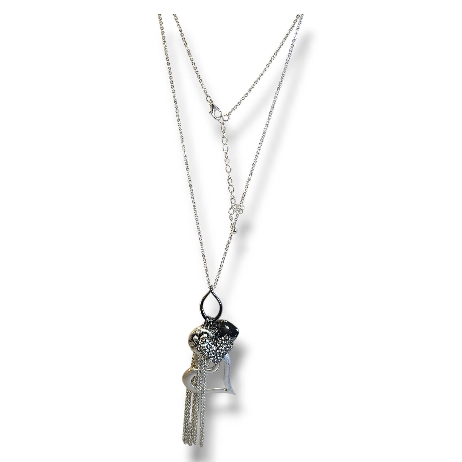Silver Tone Heart Charm Trinket Pendant Necklace 32